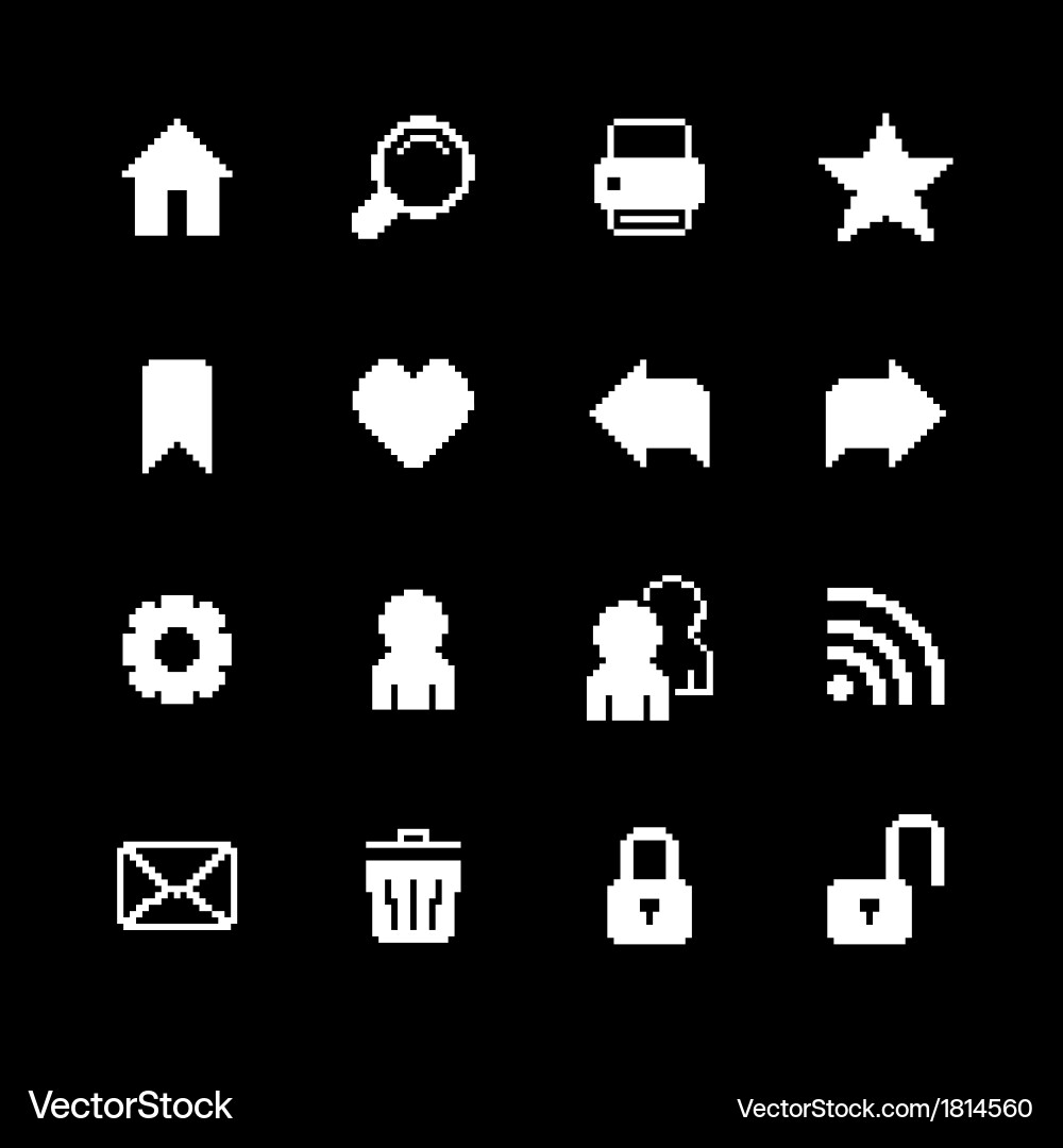 Contrast pixel icons set for interface design Vector Image