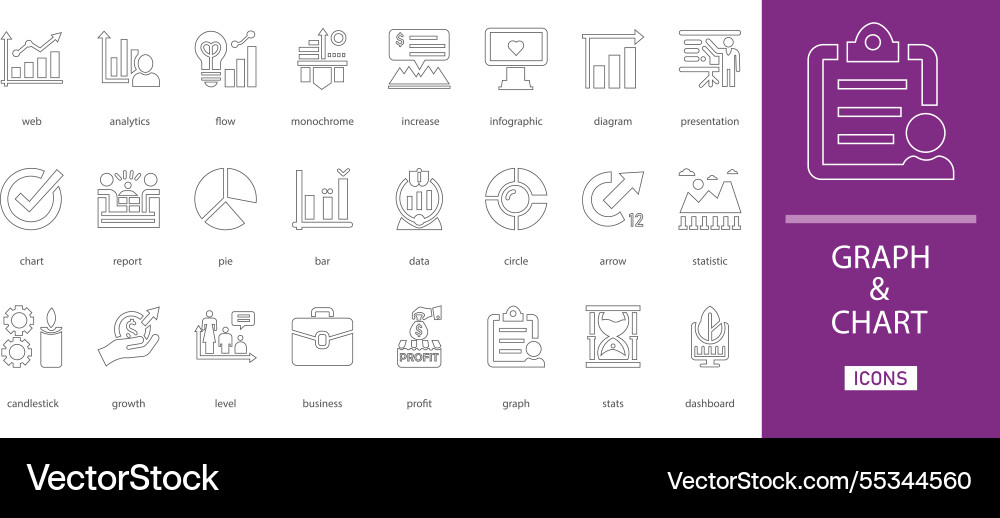 Graph and chart editable simple line icon set Vector Image