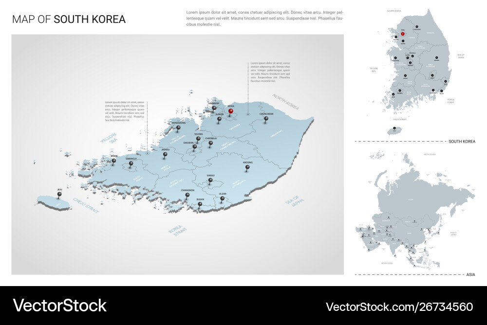 Isometric South Korea Map Royalty Free Vector Image