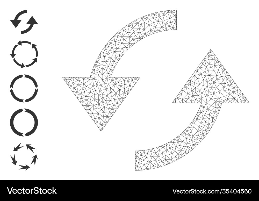 Polygonal network refresh icon with simple glyphs Polygonal network refresh icon with simple glyphs Vector Image