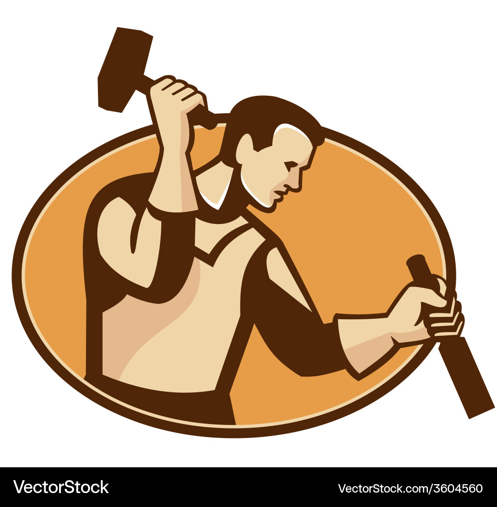 Retro Carpenter Sculptor with Hammer & Chisel vector image
