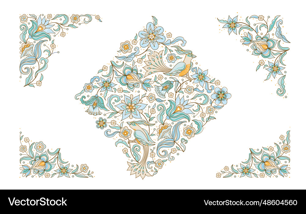 Square pattern floral frame corner vignettes vector image