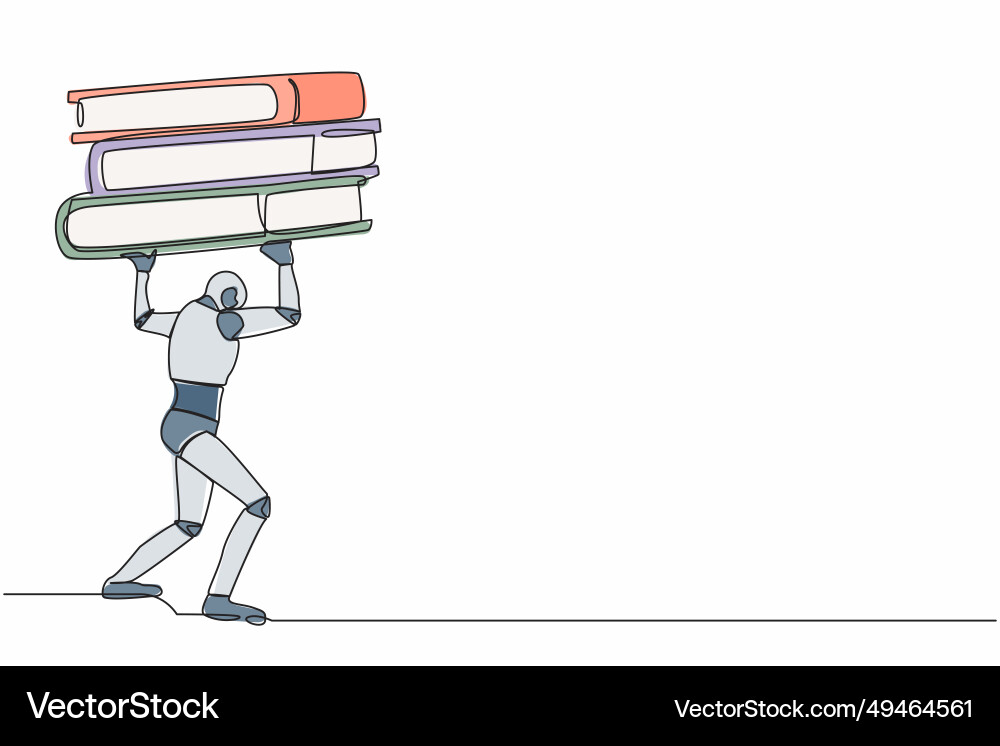 Continuous one line drawing tired robot carrying Continuous one line drawing tired robot carrying vector image