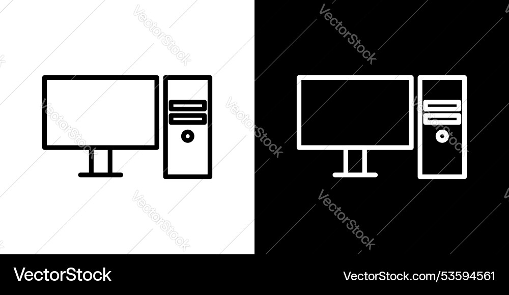 Desktop computer thin line icon set vector image