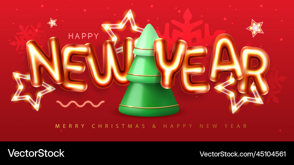 Happy new year poster with 3d chromic letters Happy new year poster with 3d chromic letters vector image