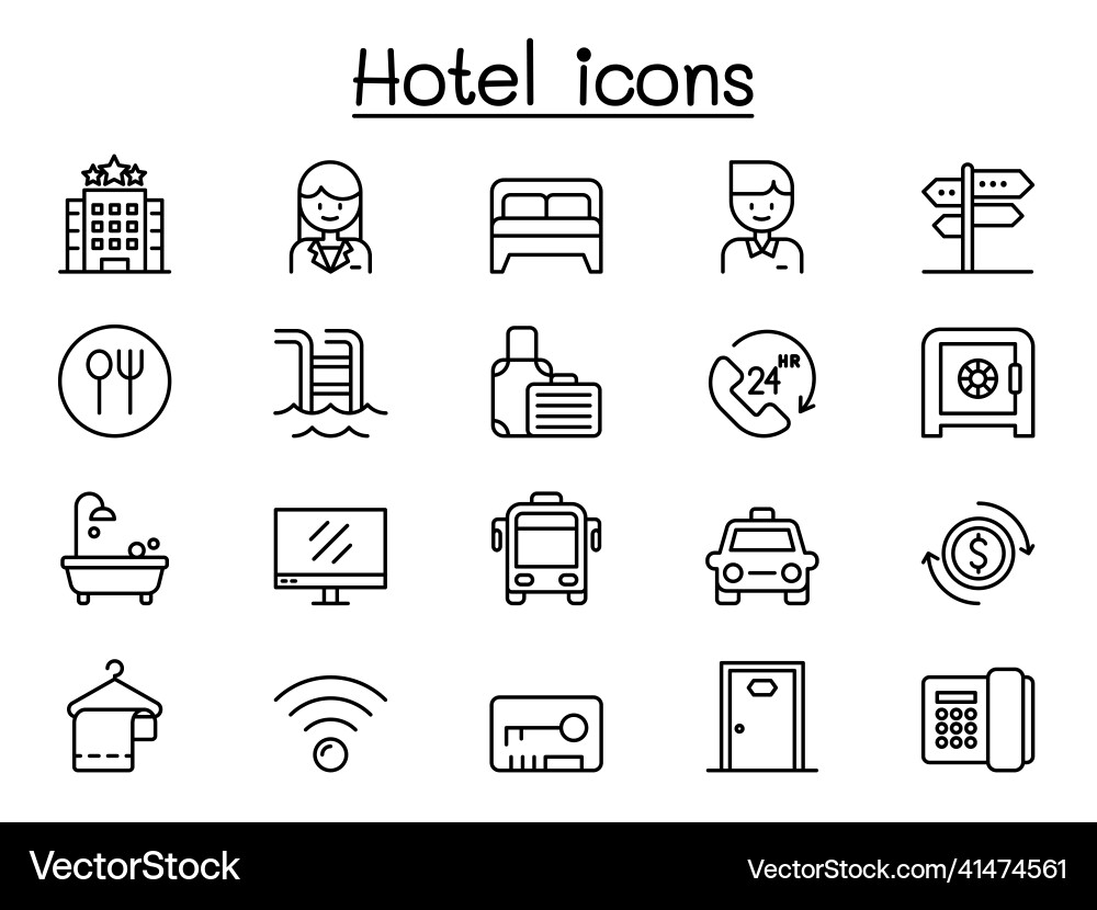Hotel icons set in thin line style Hotel icons set in thin line style Vector Image