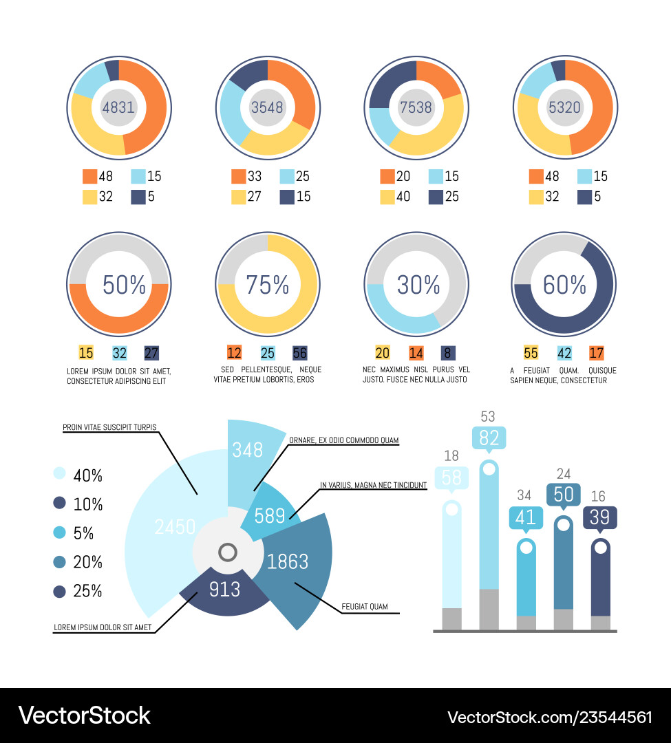 Pie Chart Set - Percentages & Data vector image