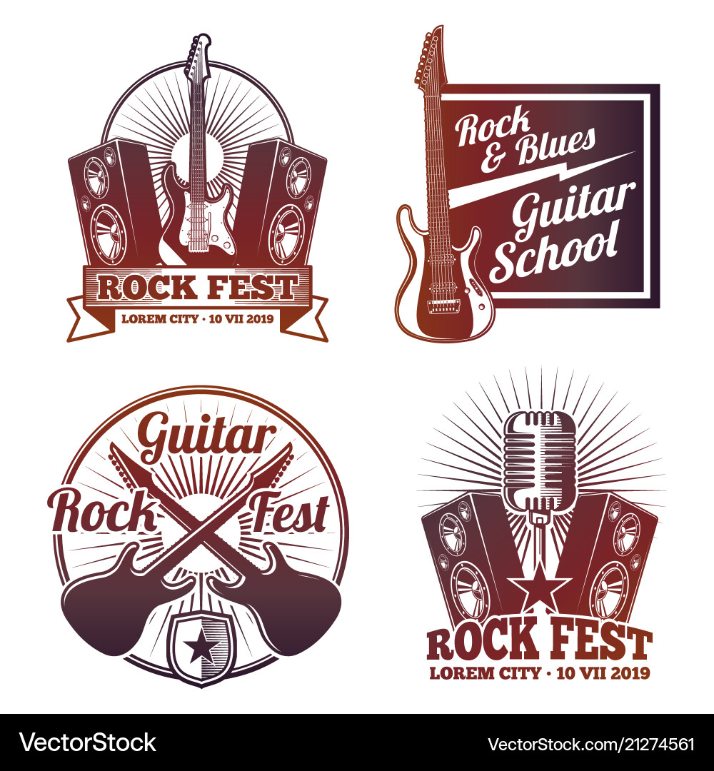 Rock and roll music labels vintage heavy Rock and roll music labels vintage heavy vector image