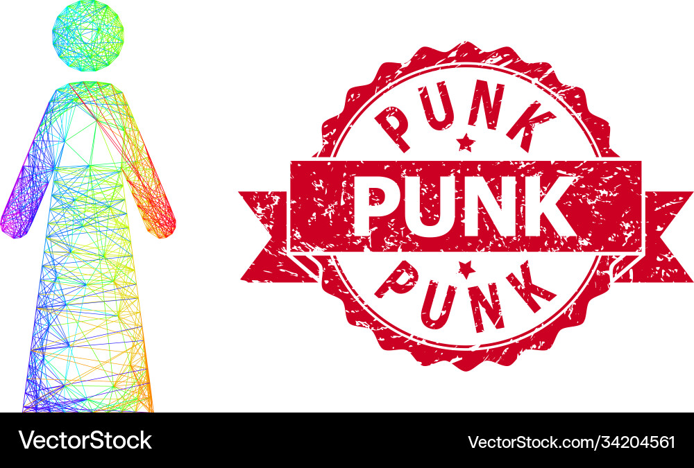 Scratched punk stamp seal and multicolored net Scratched punk stamp seal and multicolored net vector image