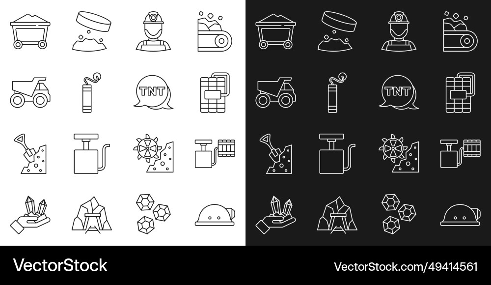 Set line miner helmet handle detonator dynamite Vector Image