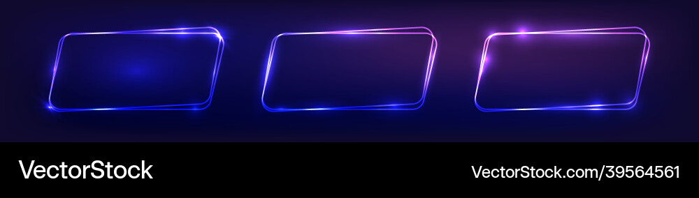 Set of neon double frames with shining effects Set of neon double frames with shining effects vector image