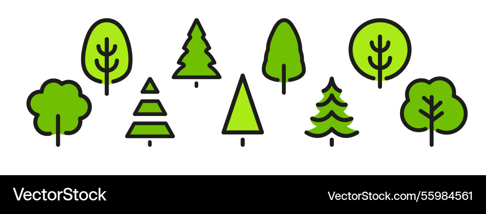 Tree icons simple geometric trees Tree icons simple geometric trees vector image