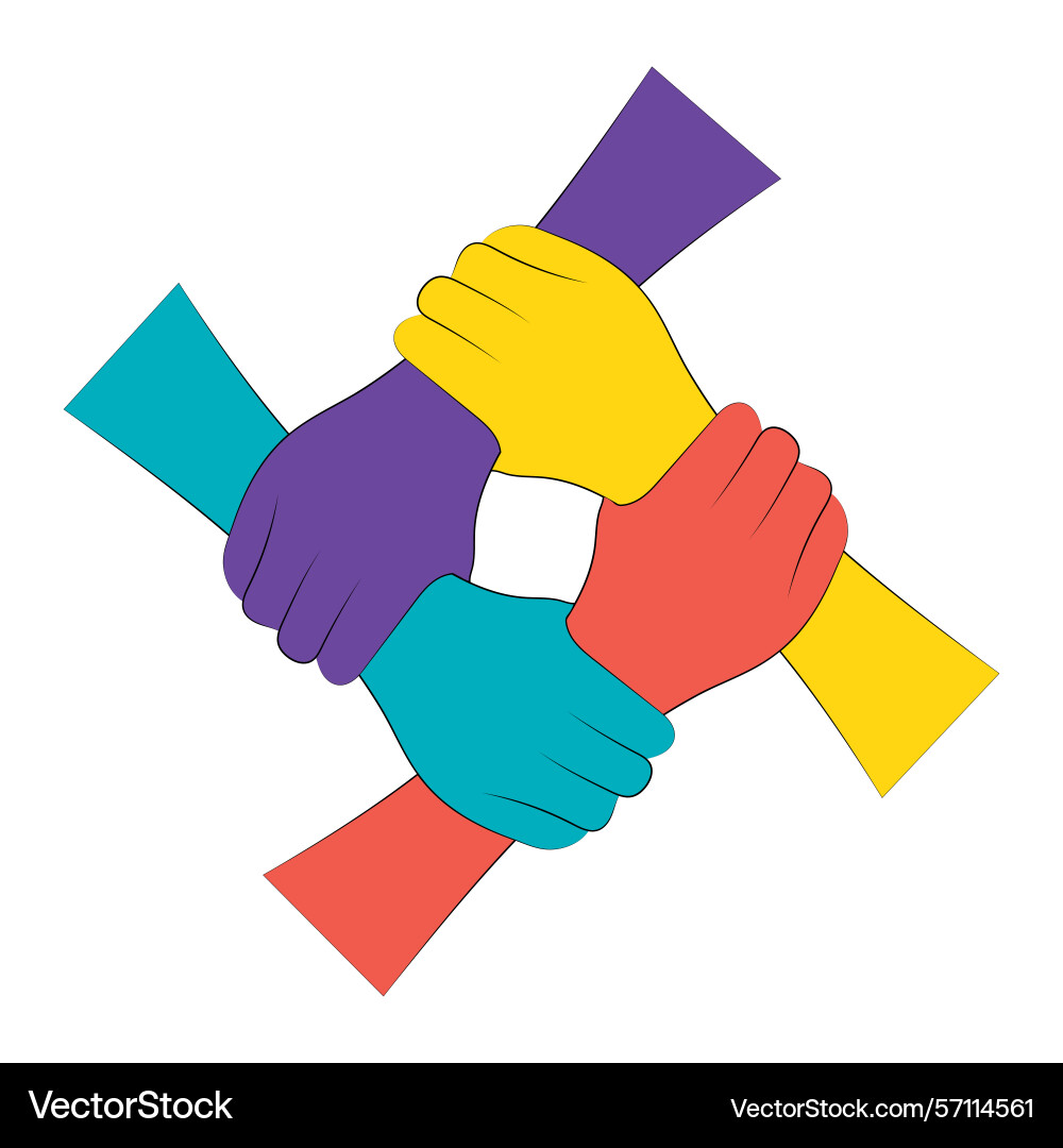 Unity and teamwork concept with interlocking hands Unity and teamwork concept with interlocking hands vector image