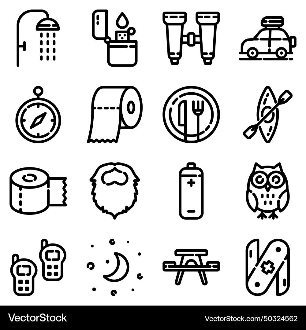 Camping flat icon set isolated on white background vector image