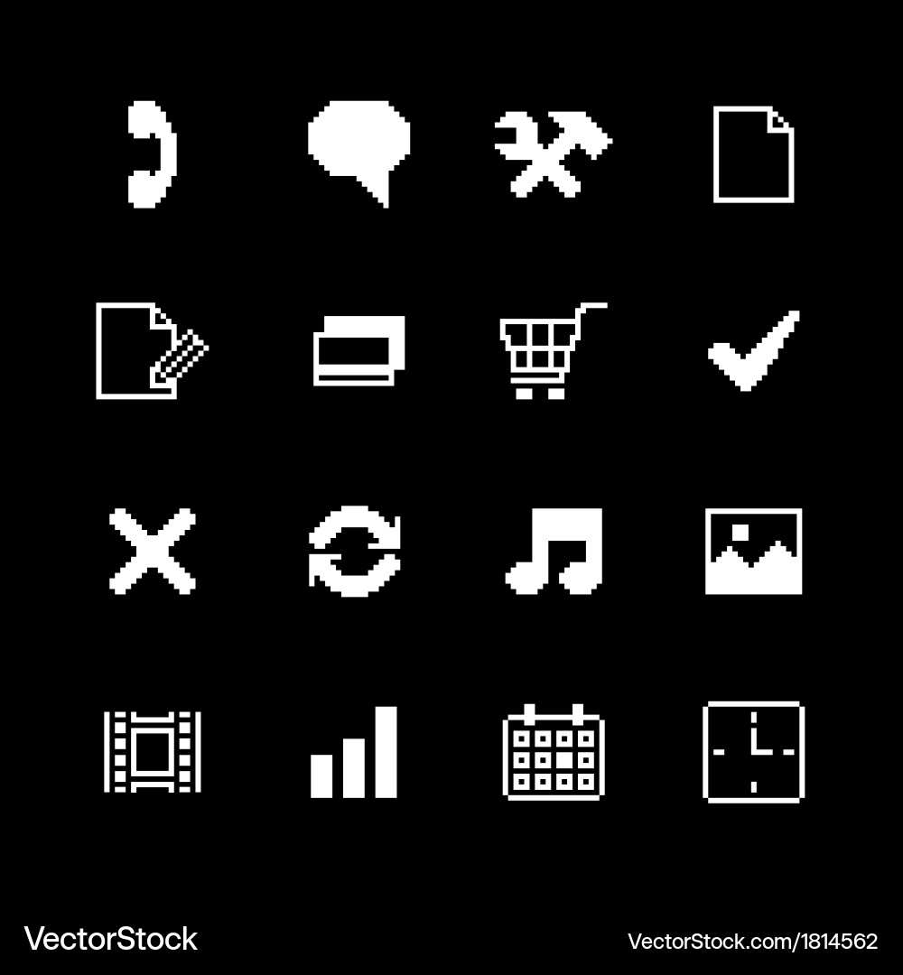 Contrast pixel icons set for interface design vector image
