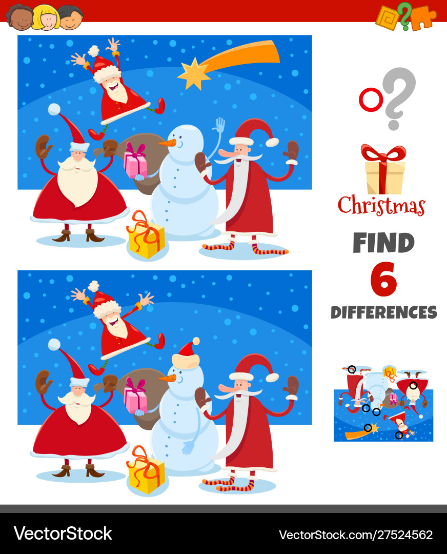 Differences game with happy santa claus characters Vector Image