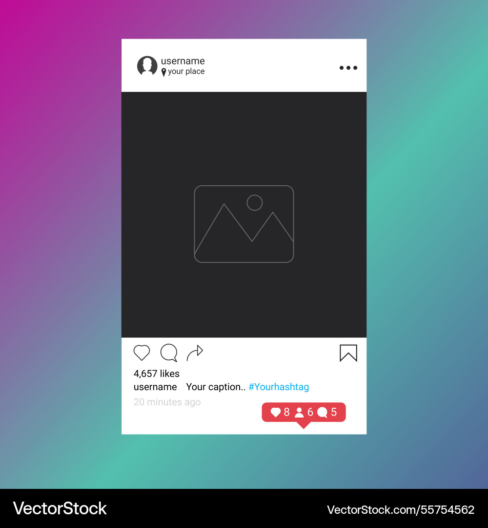 Instagram post template with notifications Vector Image