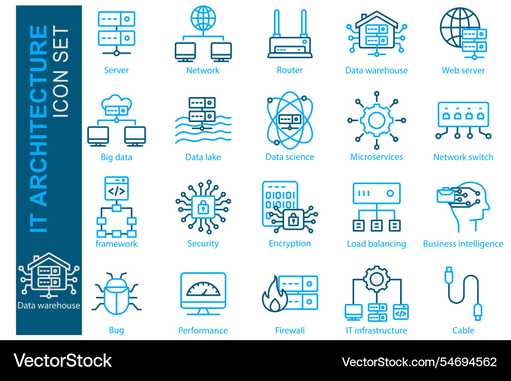 It architecture icon set line style It architecture icon set line style vector image