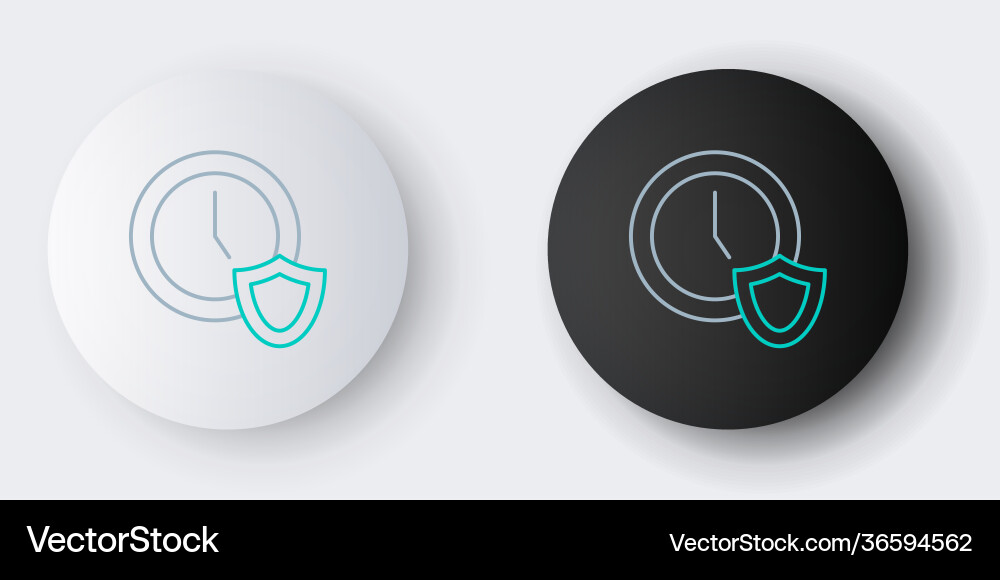 Line clock with shield icon isolated on grey Line clock with shield icon isolated on grey vector image