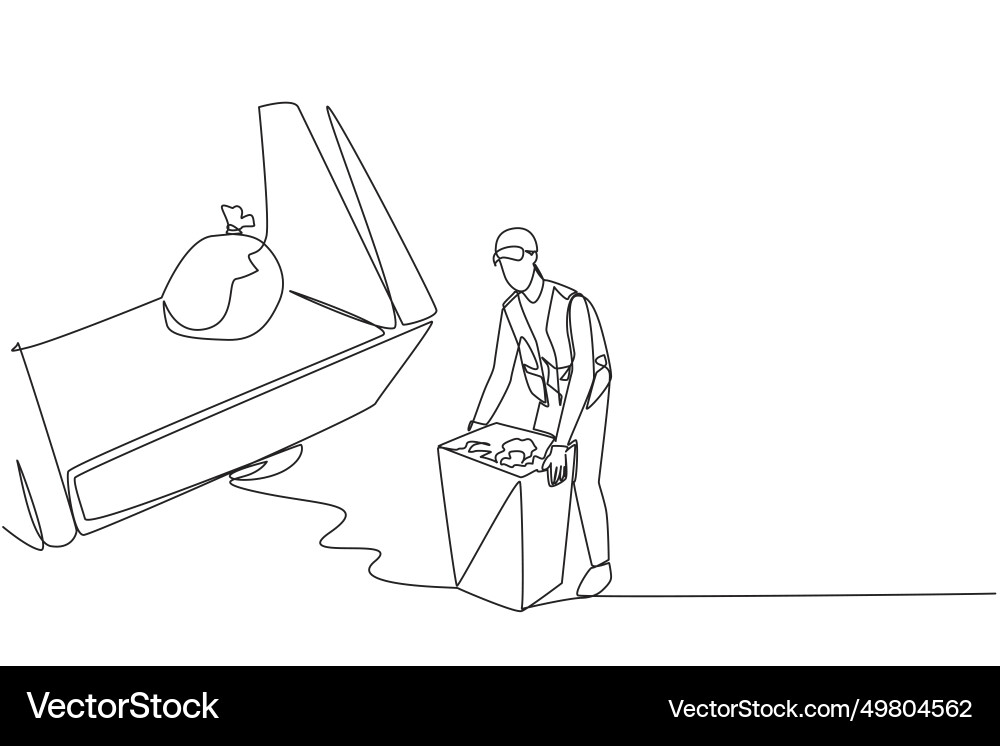 Single continuous line drawing trash man vector image