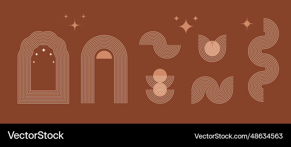 Boho style linear arch element collection Boho style linear arch element collection Vector Image