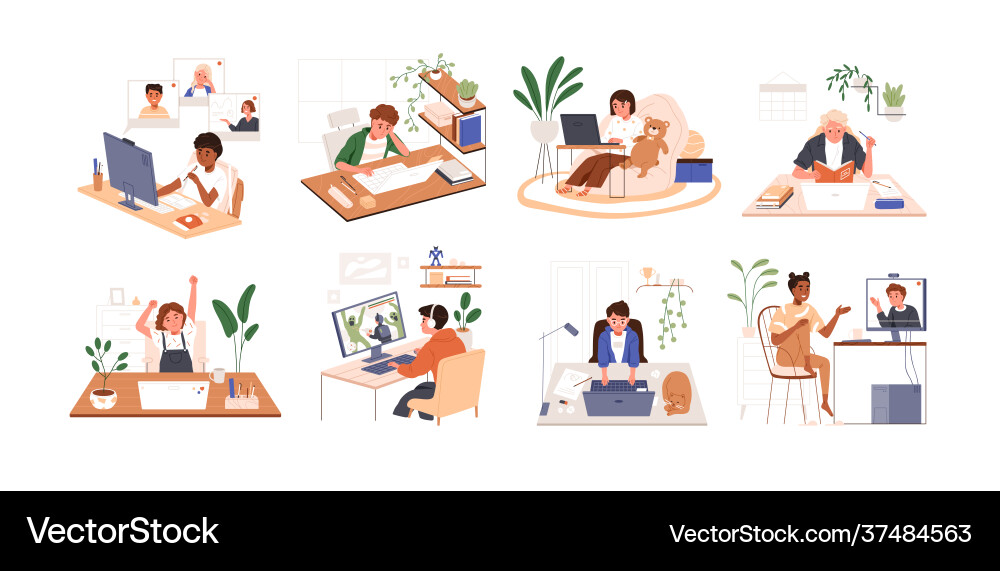 Children Using Computers & Laptops vector image