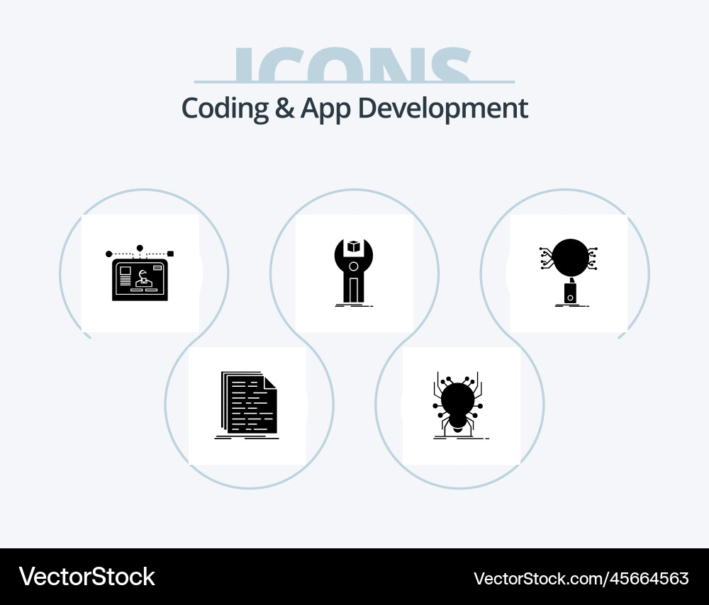 Coding and app development glyph icon pack 5 vector image