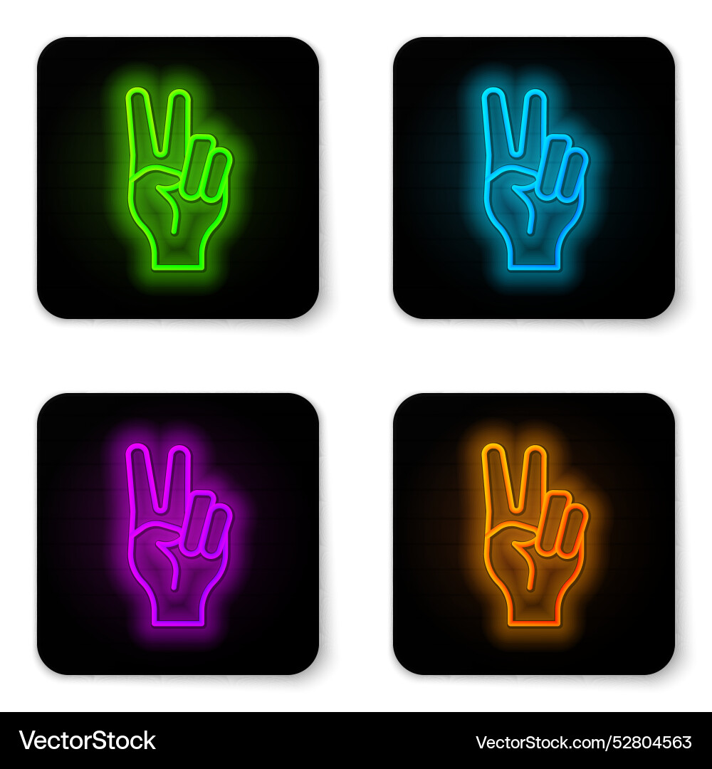 Glowing neon line hand showing two finger icon vector image
