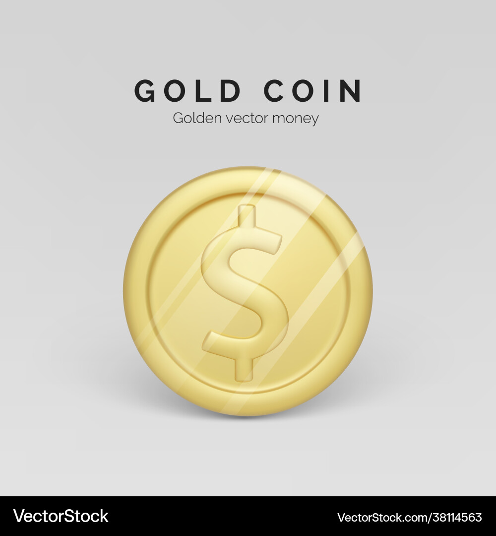 Golden coin front view realistic render Golden coin front view realistic render vector image