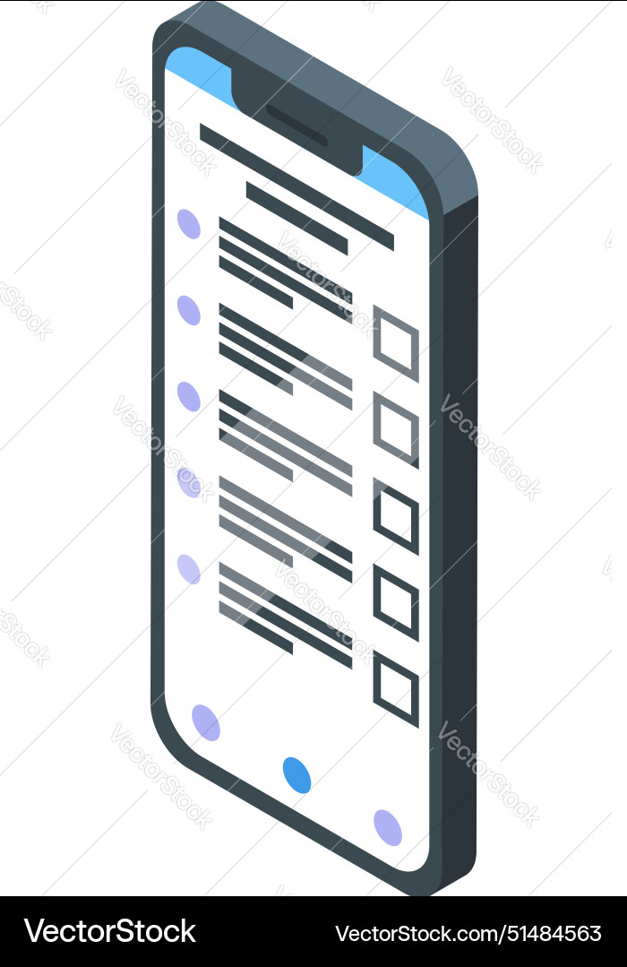 Isometric smartphone with interface elements Isometric smartphone with interface elements vector image