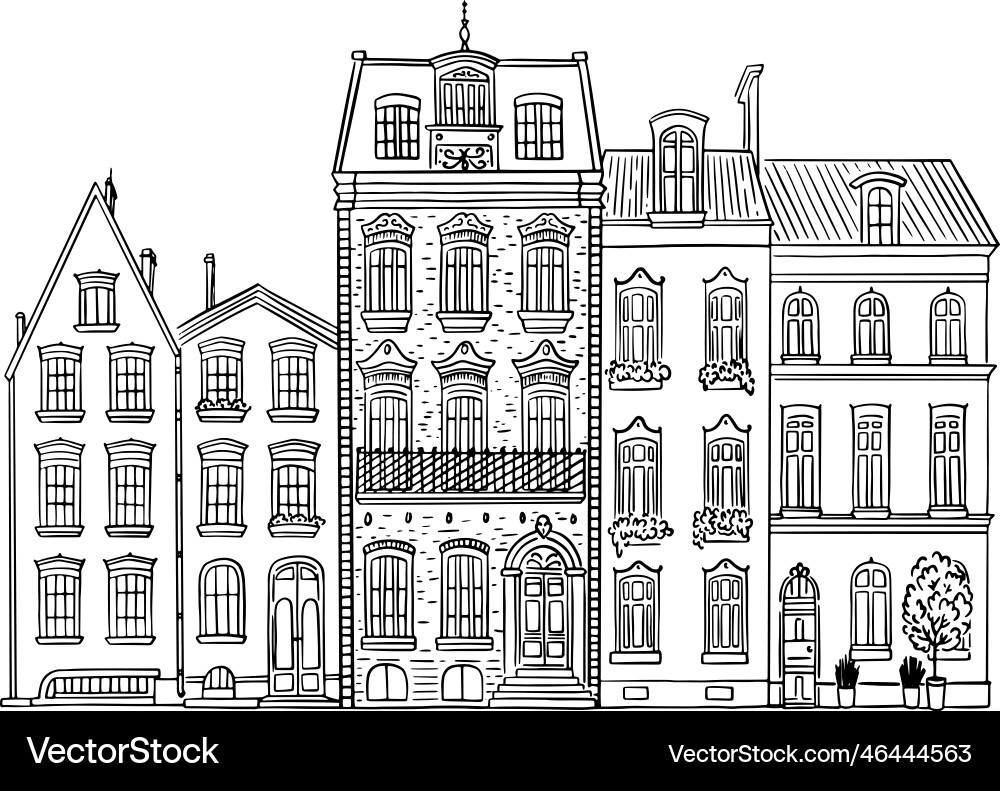Linear Sketch of Old Building Vector Image