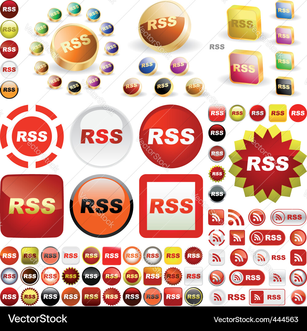 RSS Button Set - Glossy Icons Vector Image