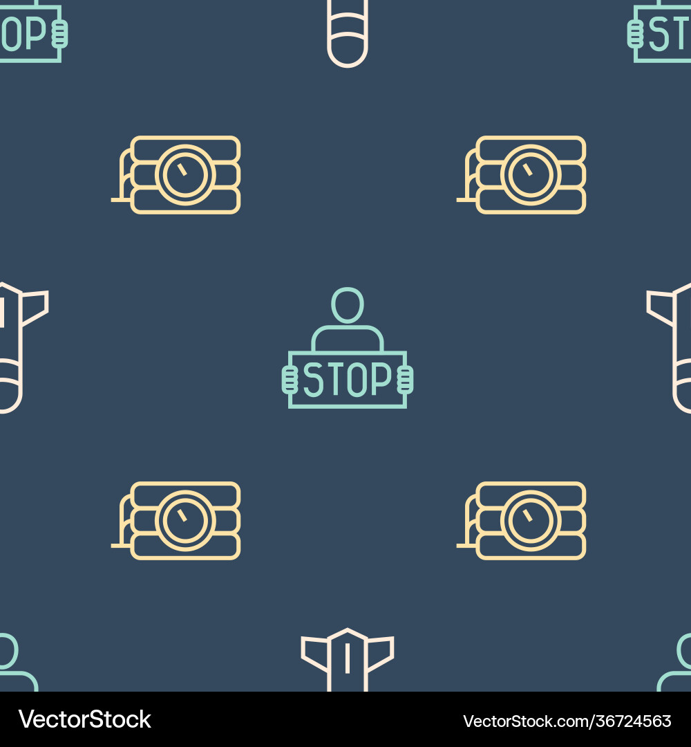 Set line rocket dynamite and timer clock stop Set line rocket dynamite and timer clock stop vector image