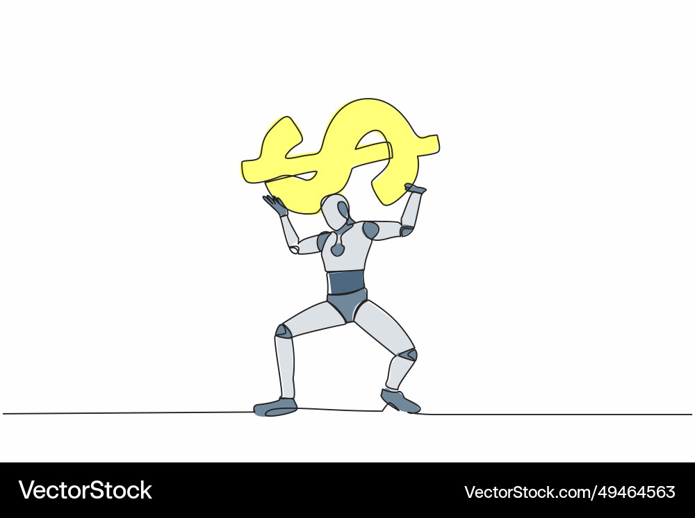 Single continuous line drawing tired robot Single continuous line drawing tired robot vector image
