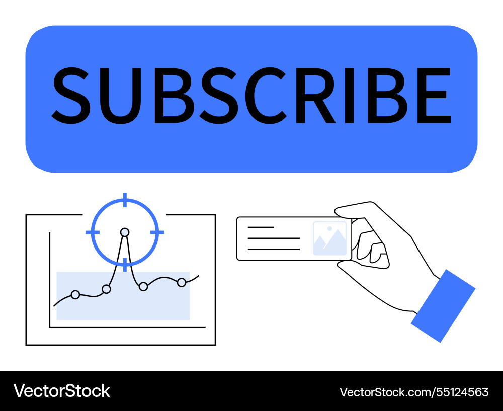 Subscribe button with analytics chart and hand Subscribe button with analytics chart and hand Vector Image