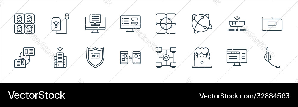 Telecommuting line icons linear set quality vector image