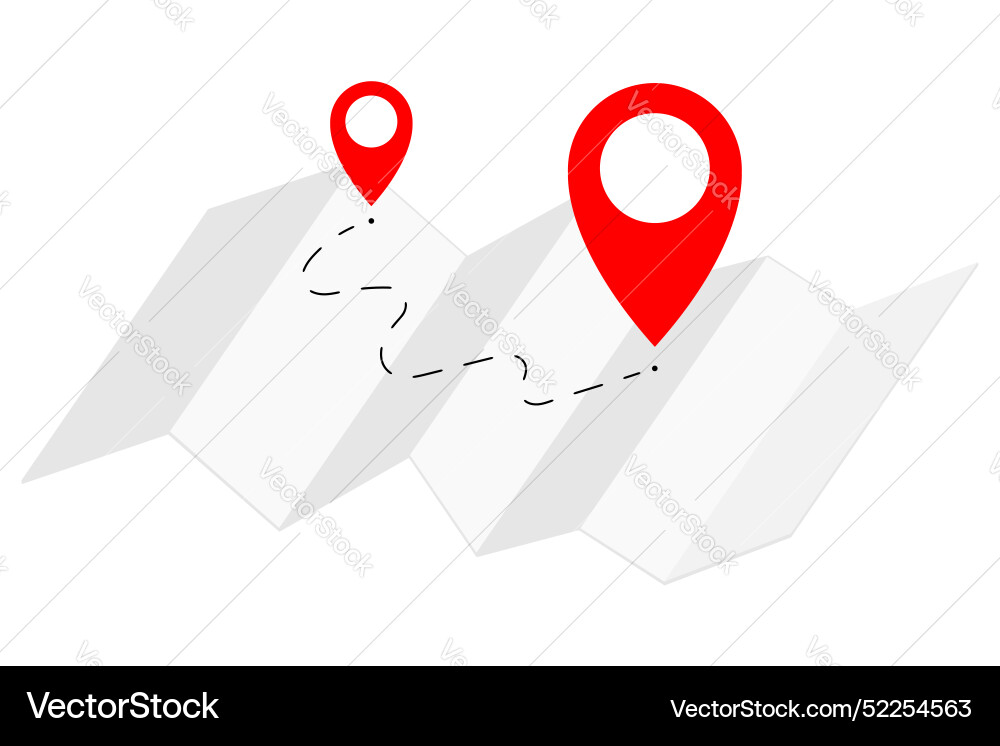 Two location pins on map route navigation vector image