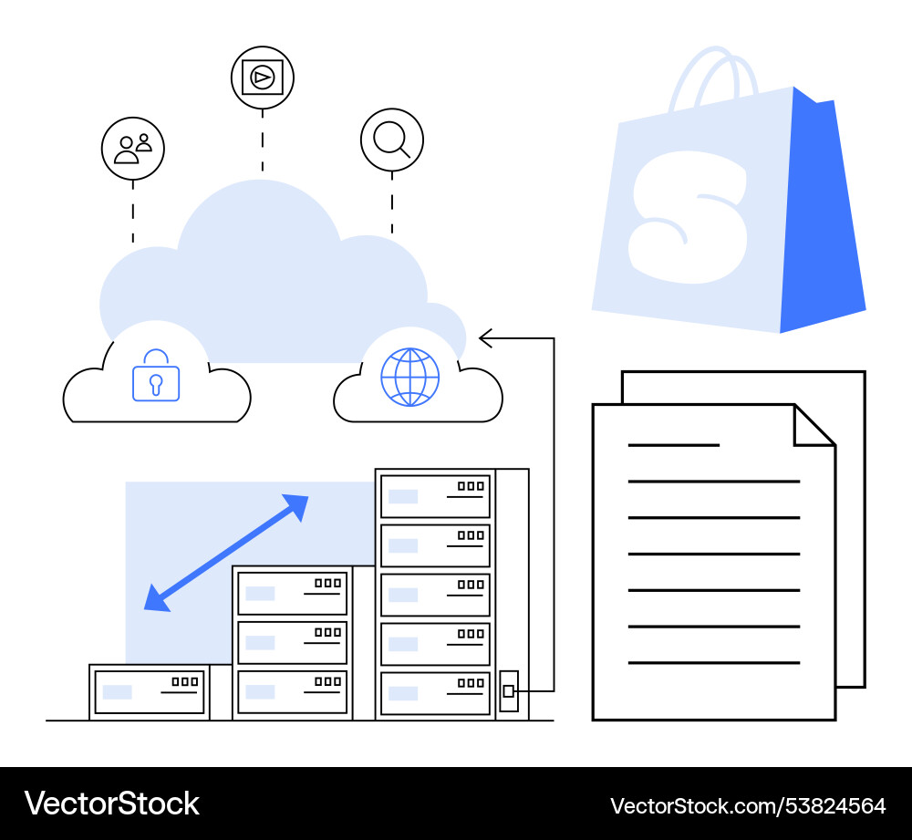Cloud computing data storage and e-commerce Cloud computing data storage and e-commerce vector image