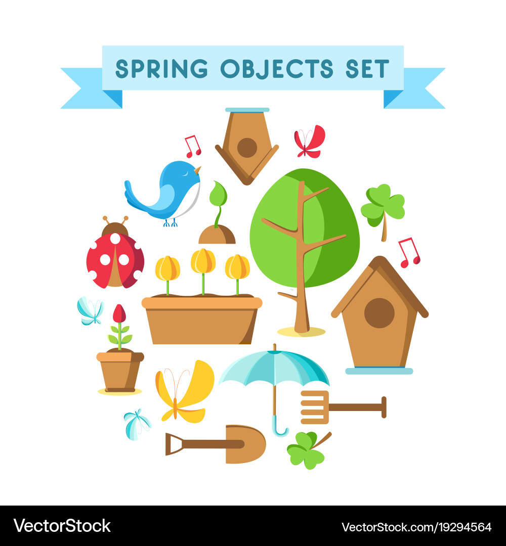 Design spring objects set poster vector image