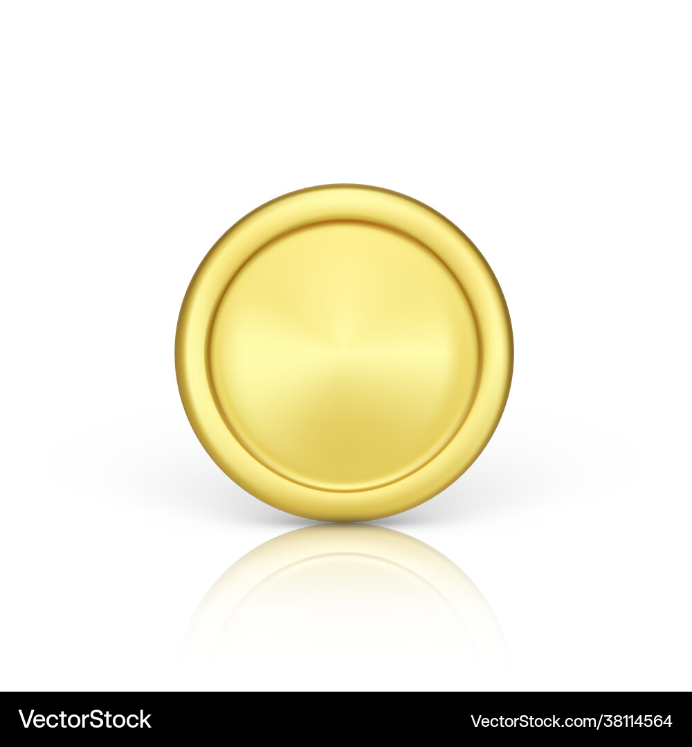 Golden coin front view realistic render Vector Image