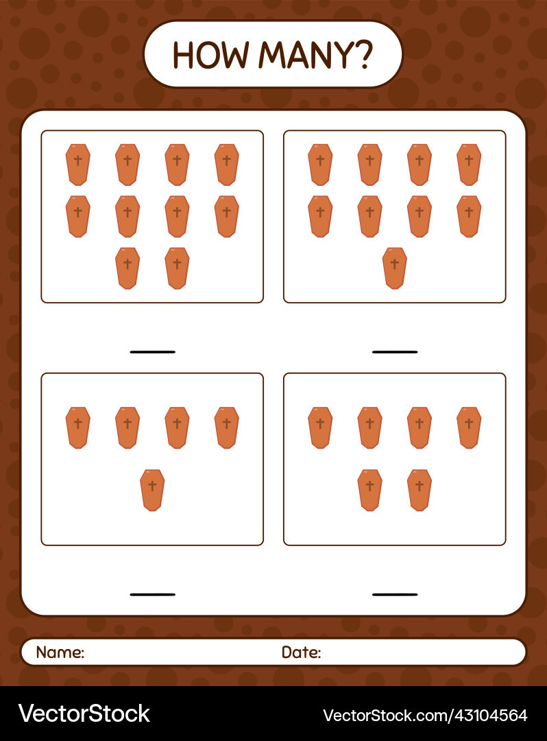 How many counting game with coffin worksheet How many counting game with coffin worksheet vector image