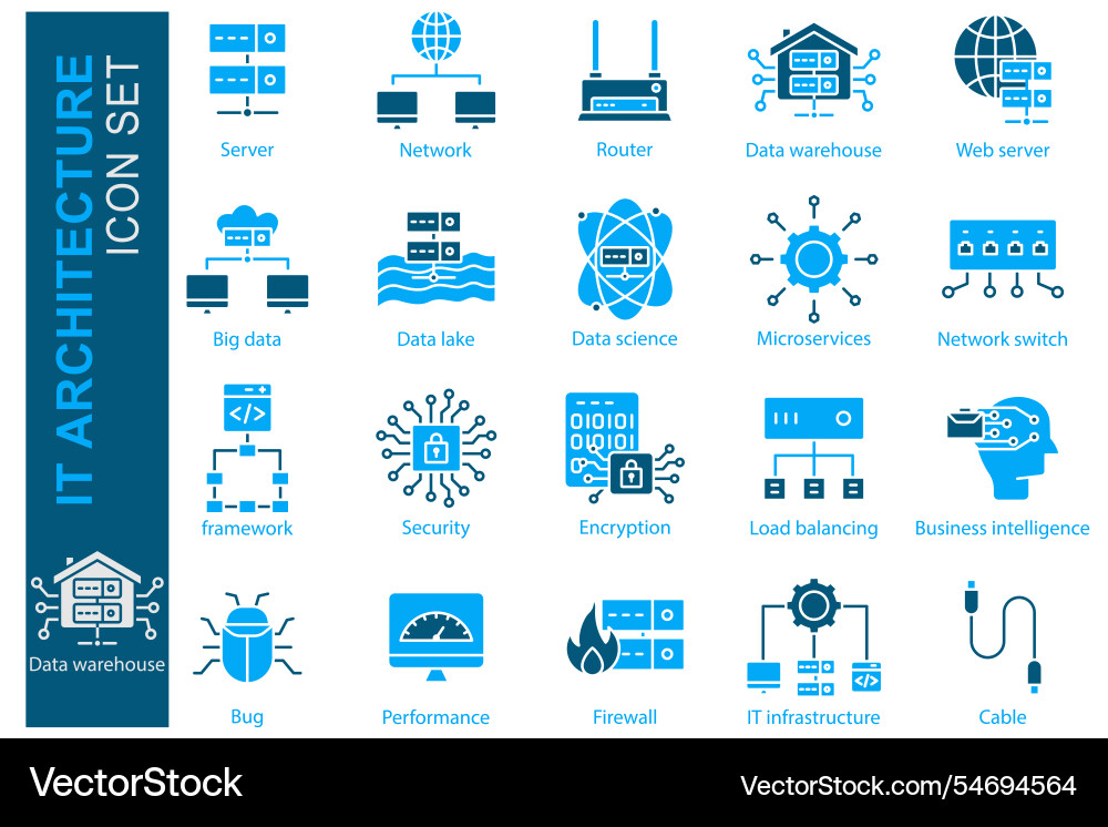 It architecture icon set solid style It architecture icon set solid style vector image