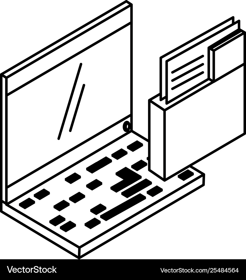 Laptop computer with folders Vector Image