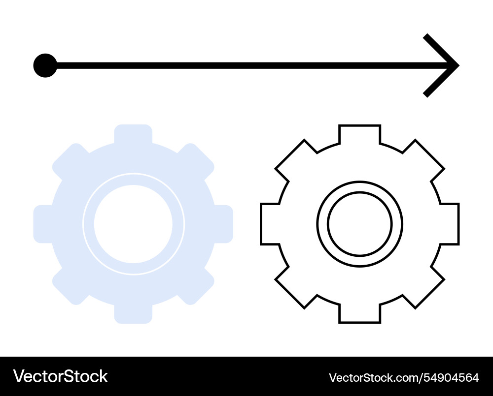 Linear progress arrow with two interconnected gear Linear progress arrow with two interconnected gear vector image