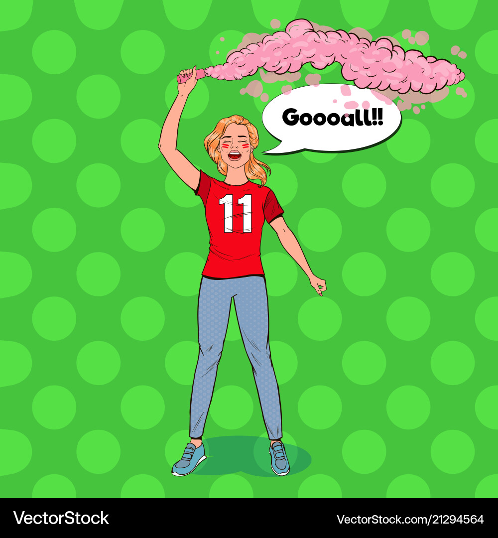 Pop-Art-Frau Fußballfan feiert den Sieg Pop-Art-Frau Fußballfan feiert den Sieg vektorbild
