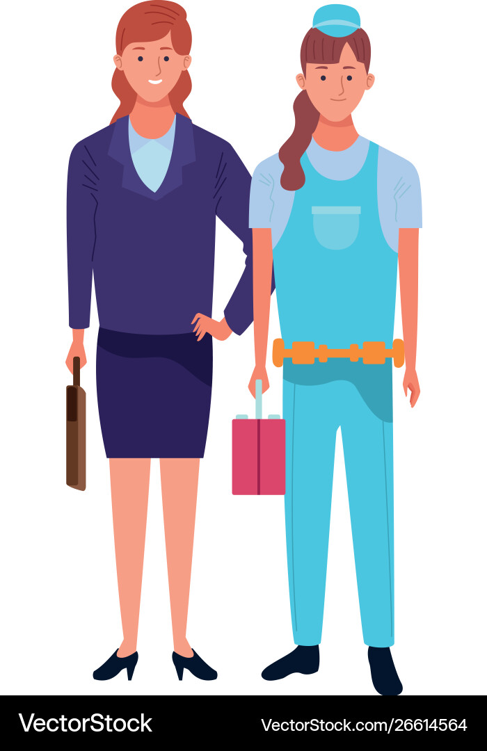 Professionals workers couple smiling cartoons Professionals workers couple smiling cartoons vector image