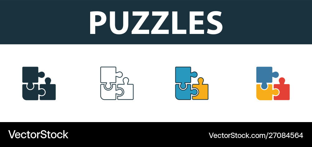 Puzzles icon set four elements in different styles Vector Image