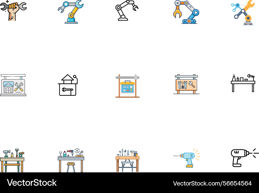 Set of icons depicting workshop tools robotic Vector Image