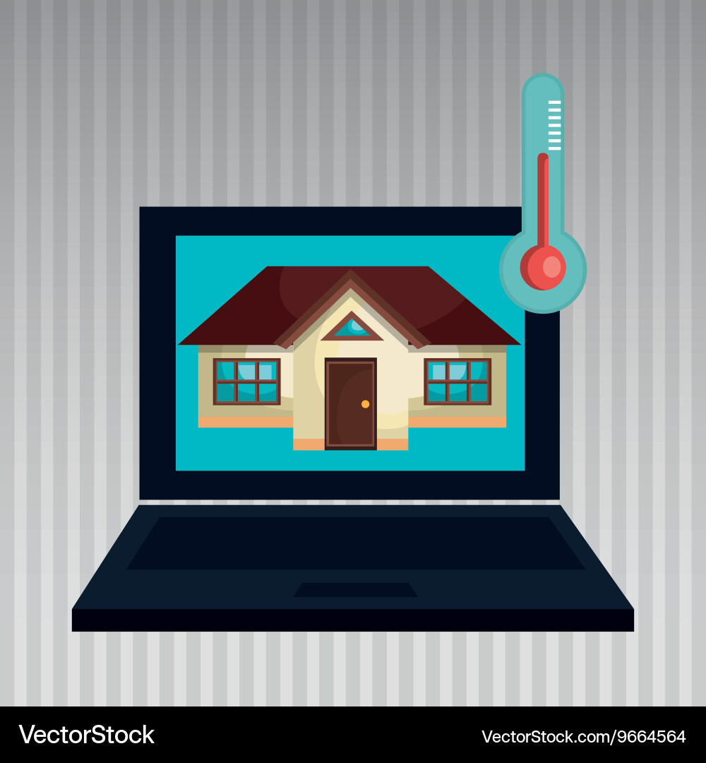 Smart home with laptop computer isolated icon Vector Image