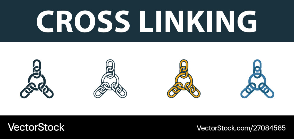 Cross linking icon set four elements in different vector image